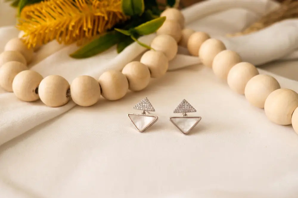 Rose Gold Pearl Triangle Drop Earrings