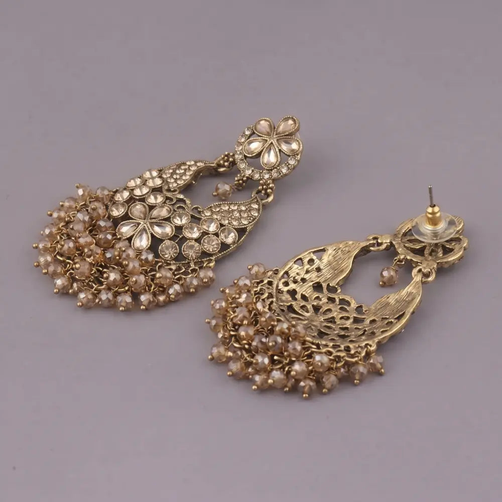 Sunehri Glow Crystal Beaded Chandbali Earrings