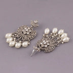 Oxidised Silver Pearl Chandbali Earrings