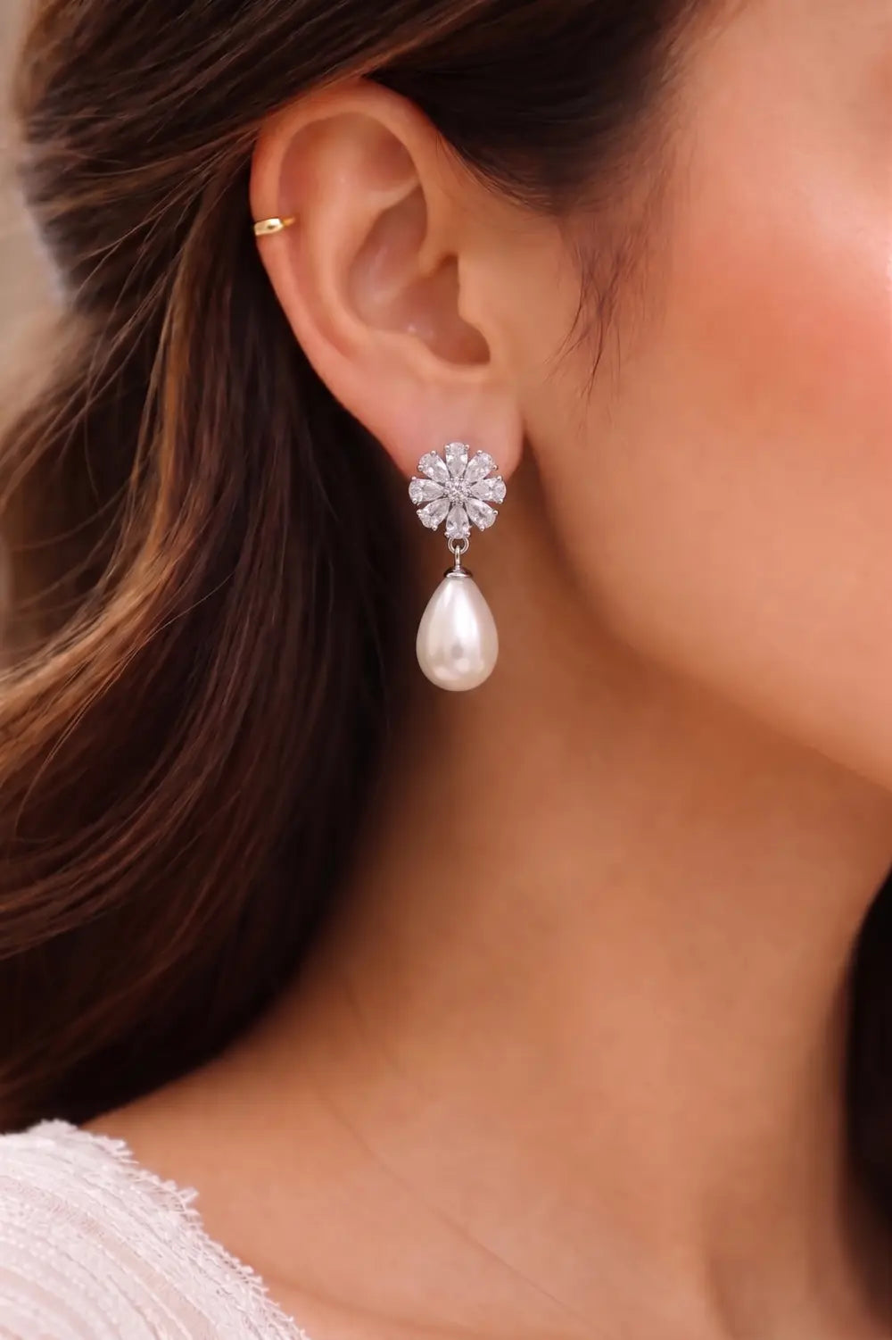 Rose Bloom Pearl Drop Earrings