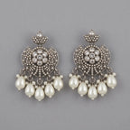 Oxidised Silver Pearl Chandbali Earrings